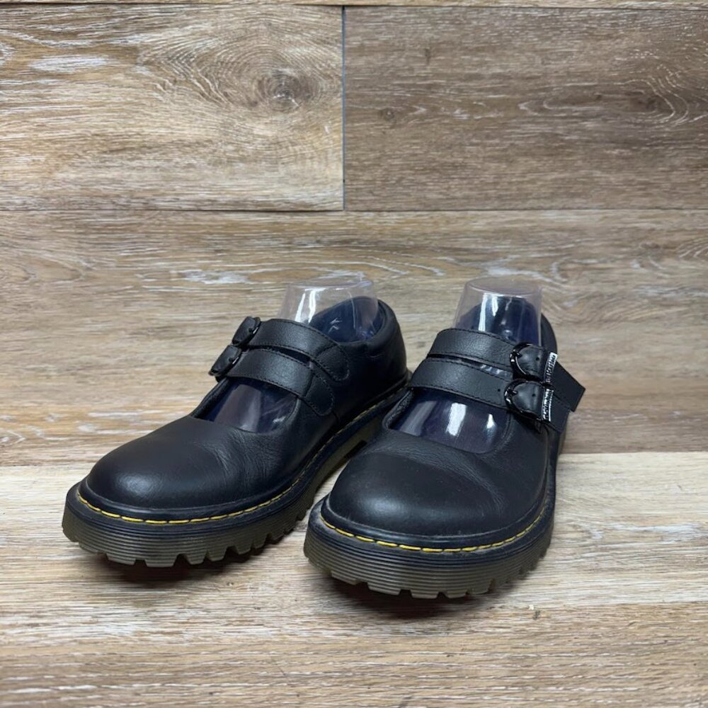 Dr. Martens Black Mary Jane Flats with Yellow Stitching